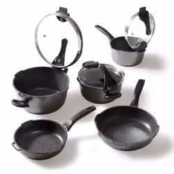 STONELINE® FUTURE Batterie de Cuisine 8 pcs - avec Couvercle en Verre avec Fonction Passoire - Revêtement Antiahésif - Induct ...