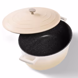 STONELINE® Cocotte 32 x 25 cm Crème - avec Couvercle en Fonte d’Aluminium - Revêtement Antiadhésif - adaptée à lInduction