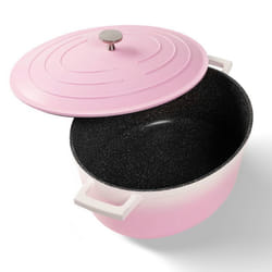 STONELINE® Cocotte 20 cm Rose - avec Couvercle en Fonte dAluminium - avec Circuit dHumidification - Revêtement Antiadhésif