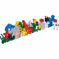 Puzzle Animaux Bois - LEGLER - Lettres et nombres - 58 x 11 cm - 12 pièces