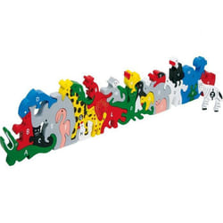 Puzzle Animaux Bois - LEGLER - Lettres et nombres - 58 x 11 cm - 12 pièces