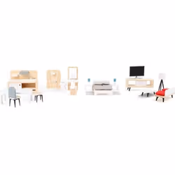 Meubles de Maison de poupée - Small Foot - Set Complet - Bois - Design Moderne - 3 Ans et Plus