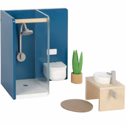 Mobilier maison de poupées - Small foot - Salle de bains - Douche moderne - Toilettes suspendues - 5 pièces
