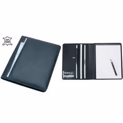 Serviette-écritoire en cuir Nappa noir A4 - ALASSIO - CREMONA - Stylo à bille - 3 compartiments de rangement A4