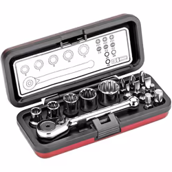 description Dans une boîte en aluminium solide, cliquet réversible avec entraînement à six pans creux, embouts à six pans et  ...