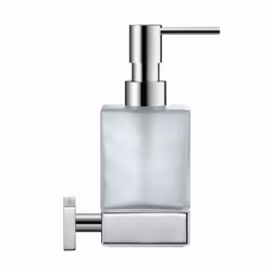Distributeur de savon liquide avec support finition du support : chrome matériau : verre dépoli montage : perçage mural