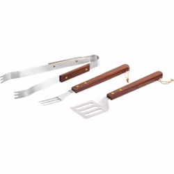 Ustensiles de barbecue - PEARL - Set de 3 - Inox résistant à la chaleur - Manche en bois - Facile à nettoyer