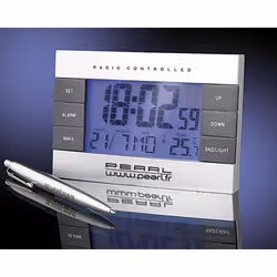 Réveil digital radio-piloté - PEARL - Thermomètre et calendrier - Écran antireflet