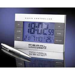 Réveil digital radio-piloté - PEARL - Thermomètre et calendrier - Écran antireflet