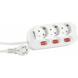Multiprise - REVOLT - 3 ports - Interrupteurs individuels - Blanc - Rectangulaire