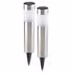 Bornes lumineuses solaires à LED avec capteur de luminosité - Lunartec - Rondes - Inox - 2 ampoules - Extérieur