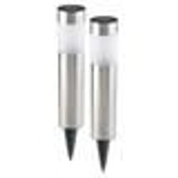 Bornes lumineuses solaires à LED avec capteur de luminosité - Lunartec - Rondes - Inox - 2 ampoules - Extérieur