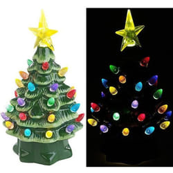 Sapin de Noël à LED - Non spécifié - 19 cm - Céramique - 31 pommes de pin - Fonction Timer