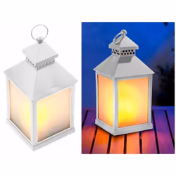 Lanterne à LED effet flamme - LUNARTEC - Blanc - Intérieur - Minuteur intégré - A pile