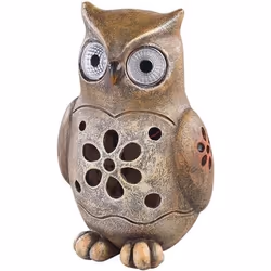 Chouette décorative solaire 16 cm - LUNARTEC - Yeux lumineux LED - Marron