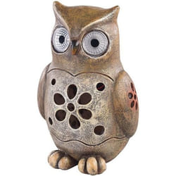 Chouette décorative solaire 16 cm - LUNARTEC - Yeux lumineux LED - Marron