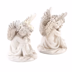 Figurines solaires à LED - LUNARTEC - Anges endormis - 17 cm - Lot de 2 - Plastique blanc