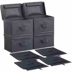 Boîtes de rangement - PEARL - 25 x 15 x 15 cm - Noir - Pliable - Empilable