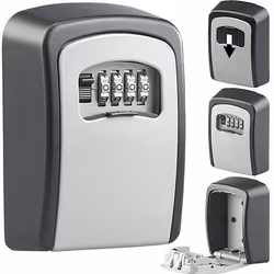 Coffre à clés mural - XCase - Mini coffre à code 4 chiffres - Aluminium - Noir/Gris - 87x120x40mm