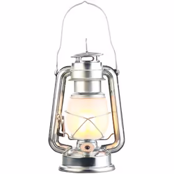 Lanterne tempête LED - LUNARTEC - Hauteur 25 cm - Argentée - Effet de flamme - Usage occasionnel