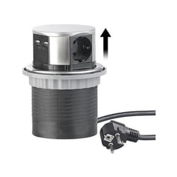 Multiprise encastrable - REVOLT - Bloc prise encastrable - 3 prises - 2 ports USB - Acier inoxydable