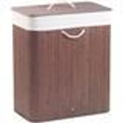 Corbeille à linge - INFACTORY - 100 L - Brun foncé - 2 compartiments - Sac amovible