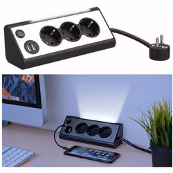 Multiprise dangle 3 prises avec 2 ports USB et veilleuse LED - REVOLT
