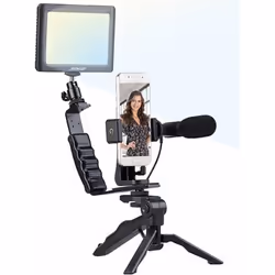 Kit de vlogging - SOMIKON - Lampe LED microphone trépied - Éclairage doux - Support smartphone - Noir