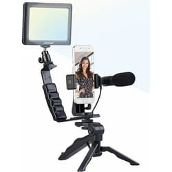 Kit de vlogging - SOMIKON - Lampe LED microphone trépied - Éclairage doux - Support smartphone - Noir