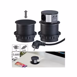 Multiprise encastrable - REVOLT - 3 prises 230V et 2 USB - Noir mat - Compacte - Intérieur