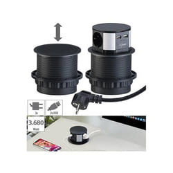 Multiprise encastrable - REVOLT - 3 prises 230V et 2 USB - Noir mat - Compacte - Intérieur