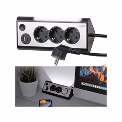 Multiprise - REVOLT - Bloc multiprise - 3 prises - 2 ports USB - Noir