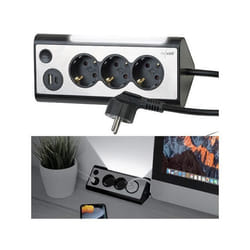 Multiprise - REVOLT - Bloc multiprise - 3 prises - 2 ports USB - Noir