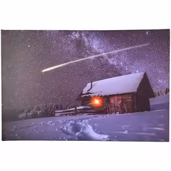 Tableau lumineux effet flamme Étoile filante et chalet