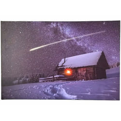 Tableau lumineux effet flamme Étoile filante et chalet