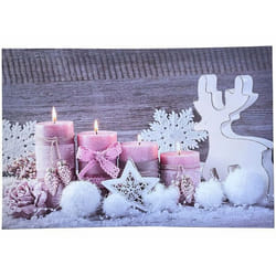 Tableau lumineux effet flamme Bougies rose et renne
