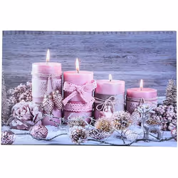 Tableau lumineux - Infactory - Bougies et rose - LED effet flamme - Sans fil - 58x38 cm