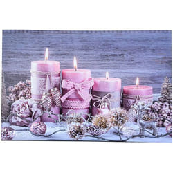 Tableau lumineux - Infactory - Bougies et rose - LED effet flamme - Sans fil - 58x38 cm