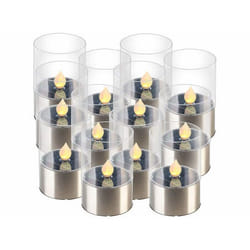 Photophores solaires - Lunartec - Lucy - 12 pièces - LED effet flamme - Blanc chaud - Verre