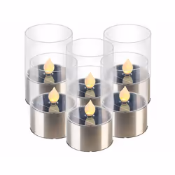 Photophores solaires - Lunartec - Lucy - 6 pièces - LED effet flamme - Blanc chaud - Verre