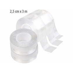 Ruban adhésif double face - AGT - 25 cm x 3 m - Transparent - Pack de 4 rouleaux - Réutilisable