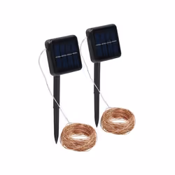 Guirlande lumineuse solaire - Lunartec - 32 m - 300 LED blanc chaud - Fils de cuivre - 8 modes déclairage