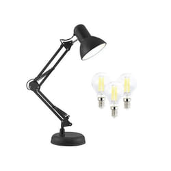 Lampe de bureau rétro - LUNARTEC - 3 ampoules E14 - Noir - Vintage - Articulé