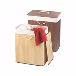 Corbeille à linge - INFACTORY - 100 L - 2 compartiments - Marron - Élégante