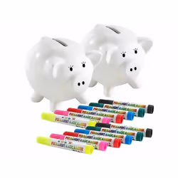 Tirelire - Playtastic - Cochon en Porcelaine - Personnalisable - Lot de 2 - 12 Marqueurs Inclus