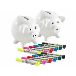 Tirelire - Playtastic - Cochon en Porcelaine - Personnalisable - Lot de 2 - 12 Marqueurs Inclus
