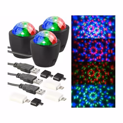 Mini boules disco - LUNARTEC - 3 pièces - LED RVB - Capteur acoustique - Alimentation USB/Lightning