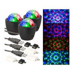 Mini boules disco - LUNARTEC - 3 pièces - LED RVB - Capteur acoustique - Alimentation USB/Lightning