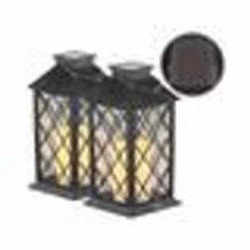 Lanterne solaire avec bougie LED effet flamme - LUNARTEC - Lot de 2 - Blanc - Noir - Contemporain - Design