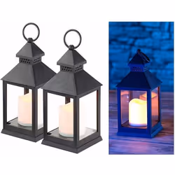 Lanterne LED - Lunartec - Noir - Effet flamme vacillante - Lot de 2 - Minuteur intégré